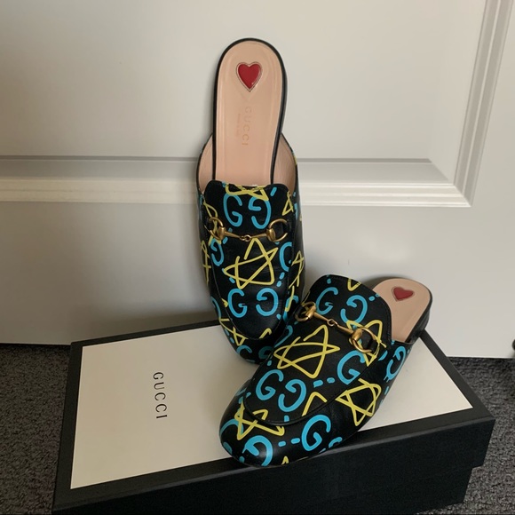 GUCCI Princetown Mules in Graffiti Pattern - Picture 3 of 9